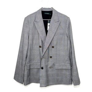Lauren Ralph Lauren Houndstooth Plaid Double Breasted Blazer - Black/White 16